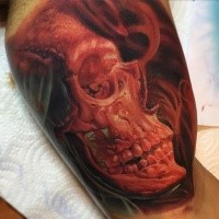 3D style illustrative style biceps tattoo of human skull