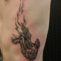 3D style medium size detailed side tattoo of falling Icarus