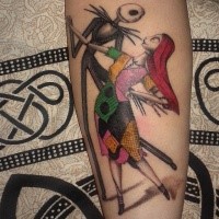 3D style nice looking forearm tattoo of Nightmare before Christmas dancing couple