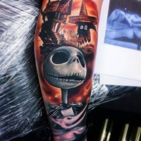 3D style painted very detailed colored on forearm tattoo of monster cartoon hero
