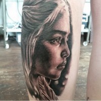3D style painted very detailed Game of Thrones dragon queen portrait tattoo
