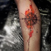3D style realistic looking nautical compass tattoo on leg