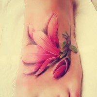 3D style very beautiful foot tattoo of sweet flower