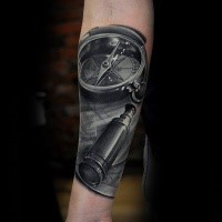 3D style very beautiful forearm tattoo of old compass and scope