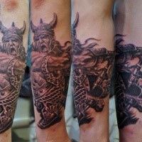 3D style very detailed forearm tattoo of viking warrior