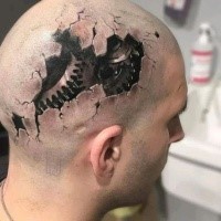 3D style very detailed head tattoo of various mechanisms