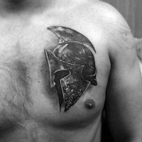 3d very detailed black and white antic warrior helmet tattoo on chest
