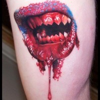 3D very detailed natural looking bloody vampire mouth tattoo