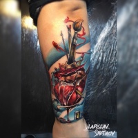 Abstract art tattoo with heart and brushes
