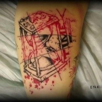 Tatuaje abstracto de reloj de arena rojo negro