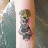 Amazing cartoon lemur king tattoo on arm