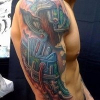 Amazing colored wired robot arm tattoo
