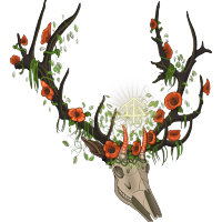 Amazing colorful deer skull with flowered horns tattoo design
