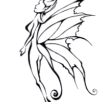 Amazing tribal flying fairy with drop-shape hairdo tattoo design by Rockingenton