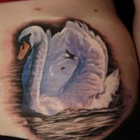 Amazing white swan on lake tattoo on side