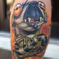 Amuse cartoon colorful lemur tattoo on shin
