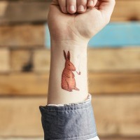 Amuse cartoon orange hare with tobacco pipe tattoo on wrist