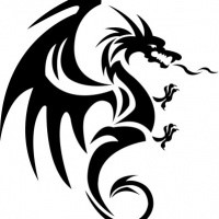Amusing black tribal dragon breathing with flame tattoo design