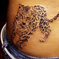 Attractive black-and-white cheetah in full size tattoo on side