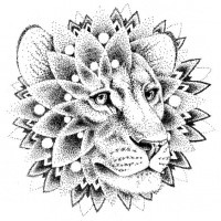 Attractive dotwork mandala lion tattoo design