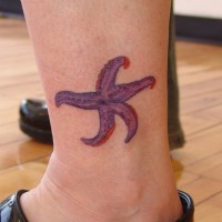 Attractive orange-and-violet starfish tattoo for women on ankle