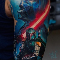 Awesom star wars theme tattoo with Darth Vader