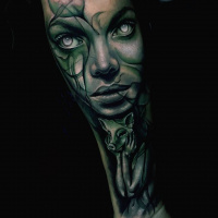Awesome abstract tattoo with girl face