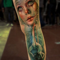 Awesome colorful realistic circus theme tattoo