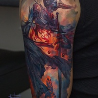 Awesome demon tattoo on shoulder