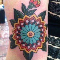 Awesome old school flower tattoo on arm