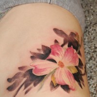 Awesome pink dogwood flower tattoo