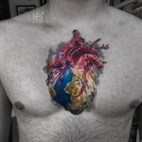 Awesome realistic heart tattoo on chest