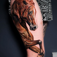 Awesome realistic horse tattoo on leg