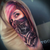 Awesome waman face with mask tattoo