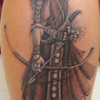 Awesome warrior with a bow tattoo on shin