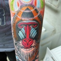 Schönes Arm Tattoo mit gelassenem Paviankopf