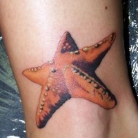 Big amazing orange starfish tattoo on ankle