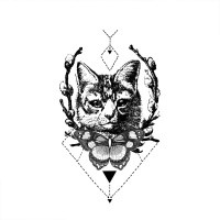 Black Watercolor Yellow Eyed Cat Head In Profile Tattoo Design