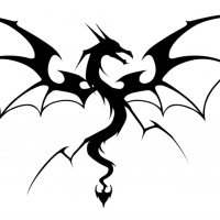 Black-and-white open-wing dragon tattoo design by Frozen Wilderness