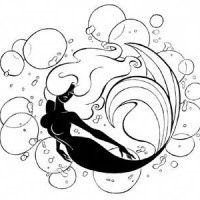 Black-body mermaid diving among huge bubbles tattoo design