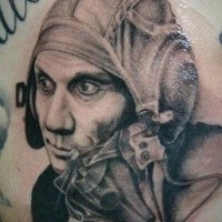 Black and gray style old pilot portrait tattoo