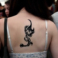 Tatuaggio sulla schiena il disegno in forma di gatto che attacca