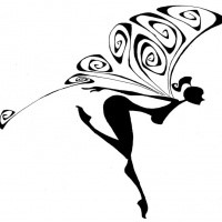 Black fairy silhouette with curly-patterned wings tattoo design by Marc0f