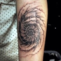 Black ink dotwork style forearm tattoo of medimu size nautilus
