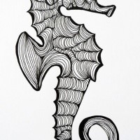 Black line-printed seahorse tattoo design