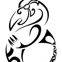 Black maori-patterned seahorse tattoo design