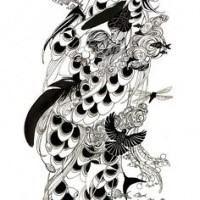 Black peacock with huge ornate tail tattoo design