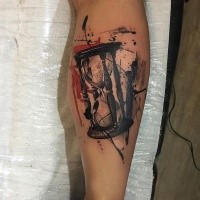 Black red trash polka hourglass tattoo