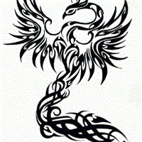 Black tribal feminine phoenix tattoo design