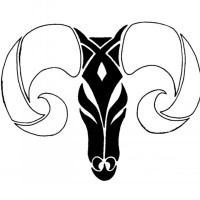 Black tribal ram head with big white horns tattoo design - Tattooimages.biz